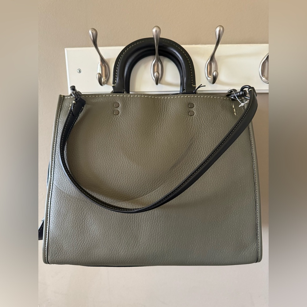 Coach Army Green Purse with Black Accents (Color Transfer & Crease from Storage) - Picture 5 of 5